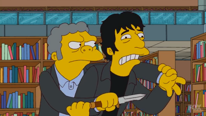 Moe vs. Gaiman in The Simpsons: The Book Job